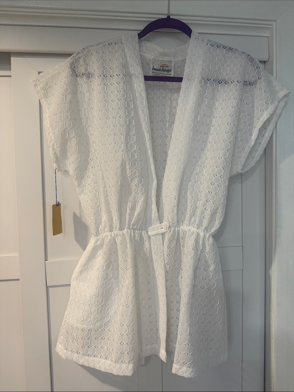 NWT vintage White Eyelet Short Cover-Up with Drawstring Waist
